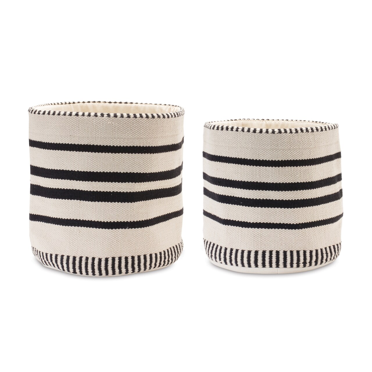 Melrose Striped Woven Storage Baskets - 16" - Beige and Black - Set of 2